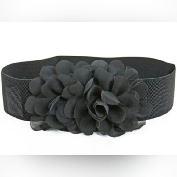TRÏBE Flower accent elastic snap belt corset black NWT - Picture 1 of 4